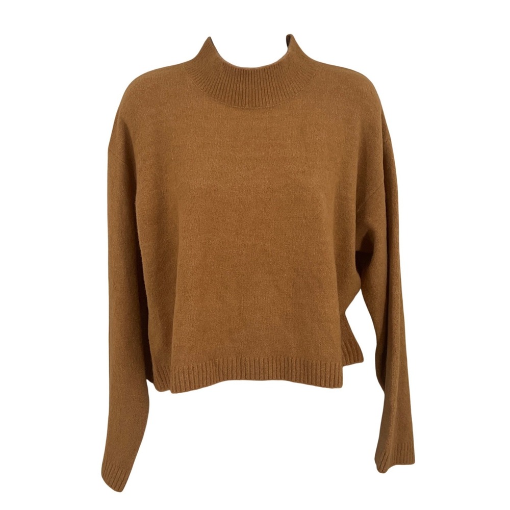 Lulus Mock Neck Sweater Women Size S Camel Brown Knit Cropped‎ Relaxed NEW